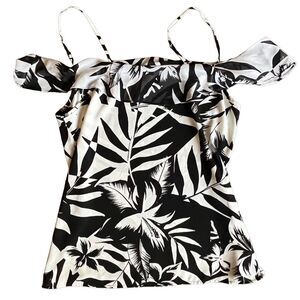 Express Off The Shoulder Blouse - White Black Floral - Sz Med